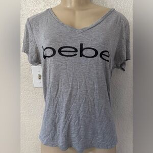 bebe Gray V-Neck Blouse sport loose fit athlete